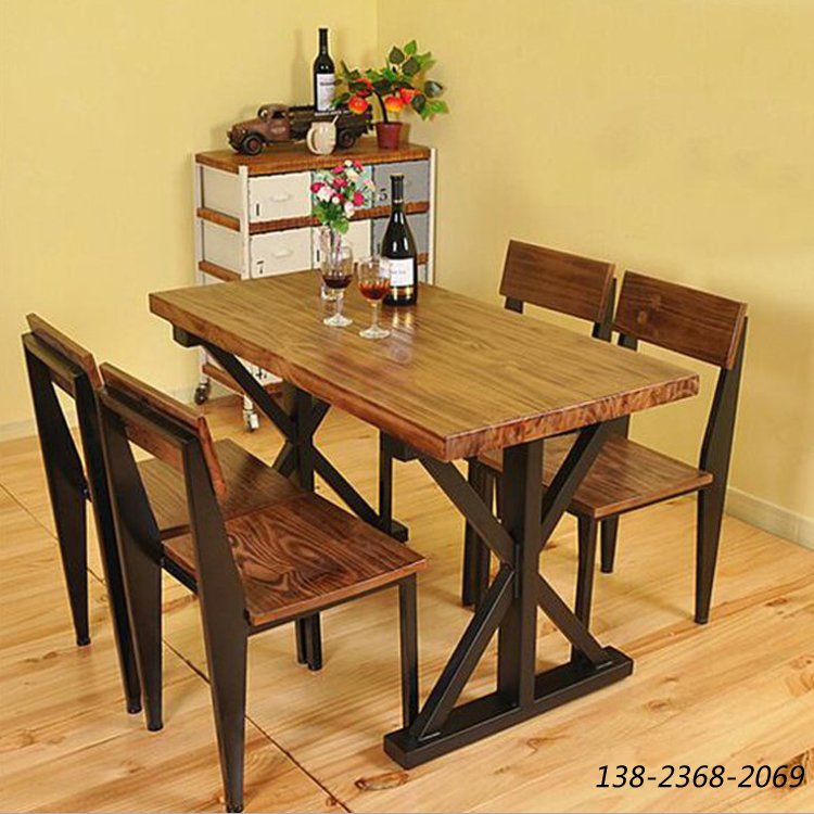 做旧简约餐桌椅，铁艺实木桌，工业风餐桌