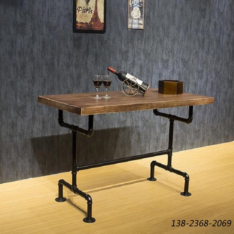 铁艺实木餐桌，咖啡桌，做旧咖啡厅实木餐桌