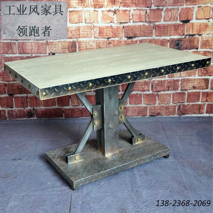 做旧工业风桌子，铁皮X腿桌，餐厅桌子定制