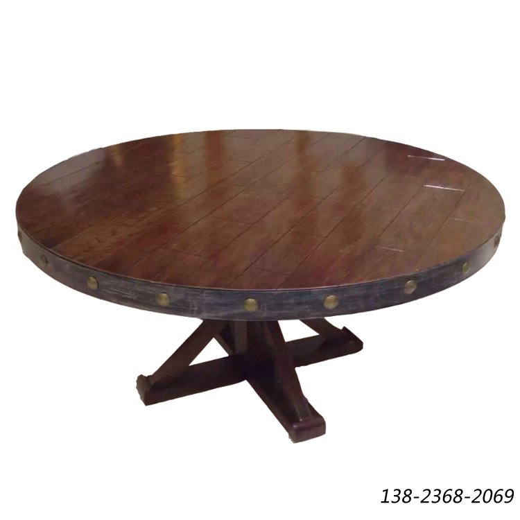 乡村圆形餐桌，工业风复古餐桌，餐椅订做