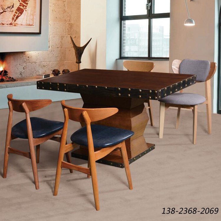 美式乡村铁艺实木桌子，loft餐桌，长方桌