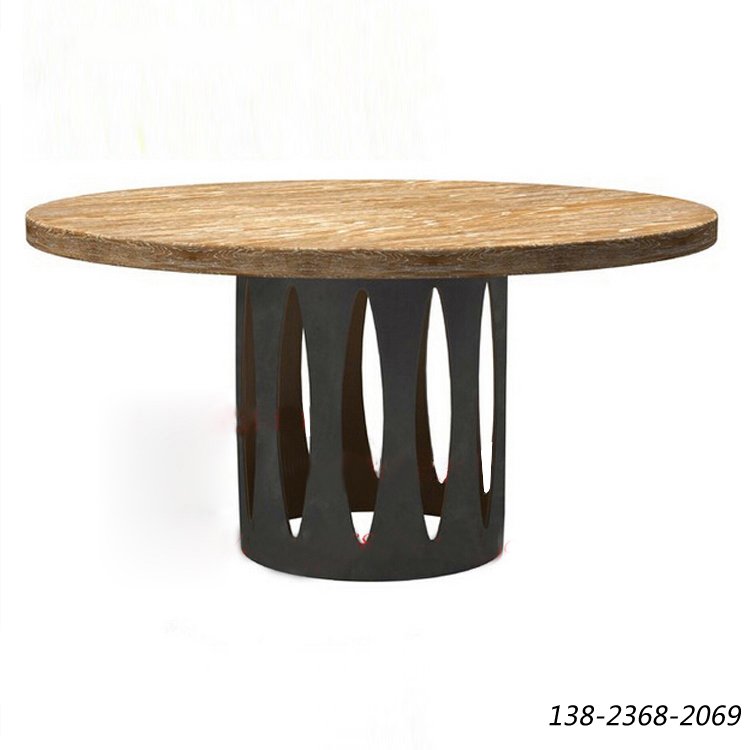 老榆木圆桌，做旧主题餐厅桌子，尺寸可定做