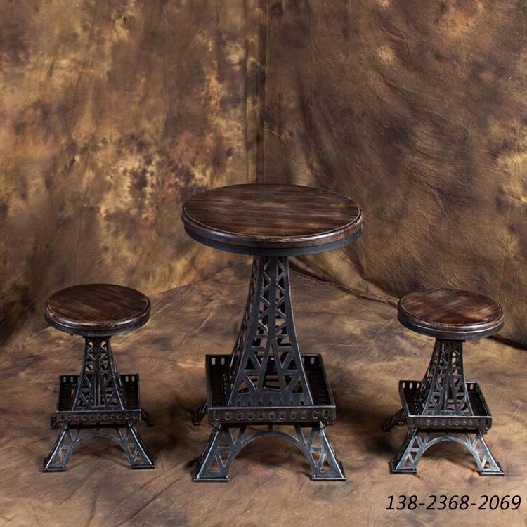 美式复古小桌小凳，金字塔脚，做旧餐桌凳