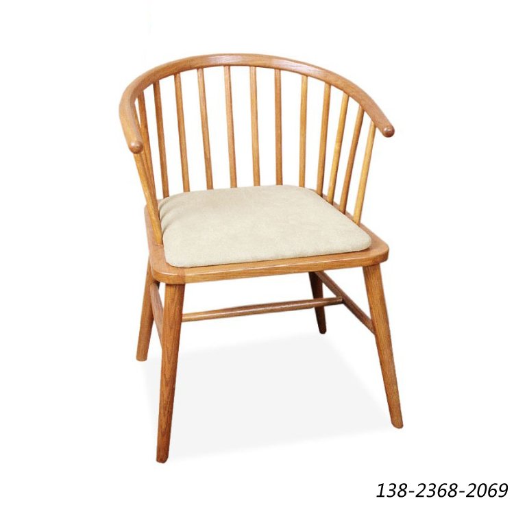 咖啡厅扶手椅，原木色实木餐椅，木质沙发椅