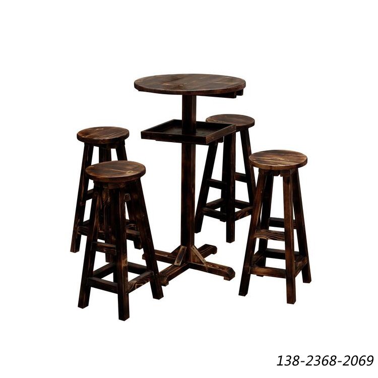 炭烧酒吧桌椅，实木酒吧桌椅，实木搭配酒吧台