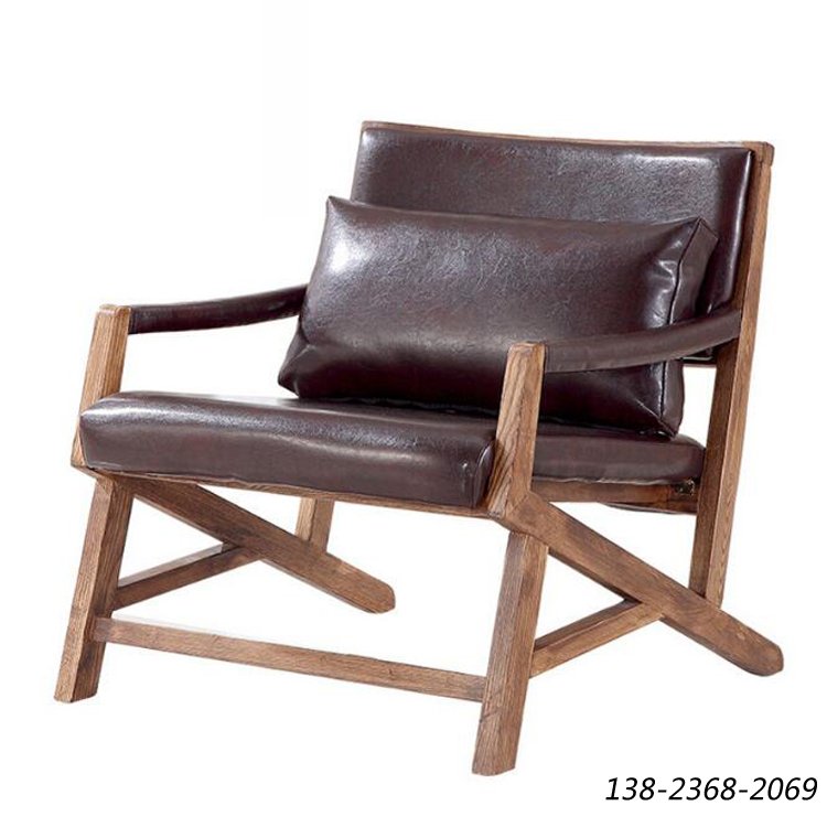 美式单人沙发椅，做旧咖啡厅椅子，实木沙发