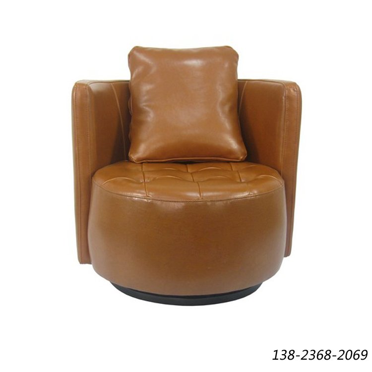单人沙发椅，真皮休闲沙发，圆形沙发靠椅