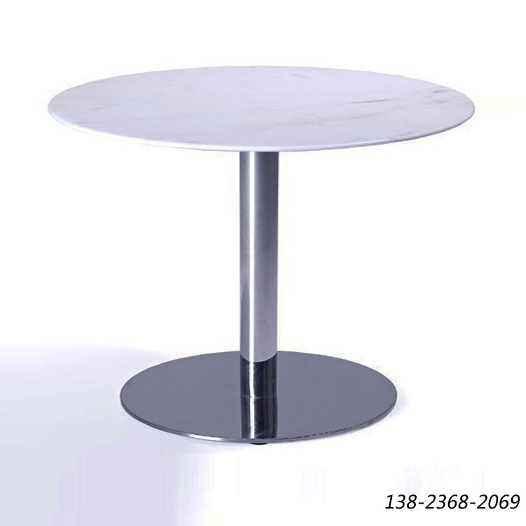 大理石圆餐桌，亮光不锈钢脚，4人圆桌子