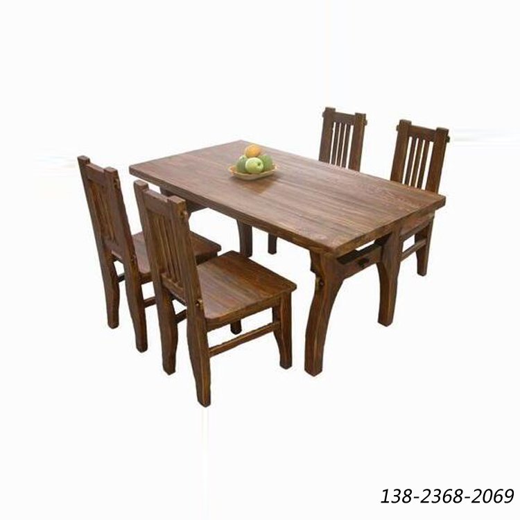实木餐桌椅，中餐厅桌子，做旧复古餐桌
