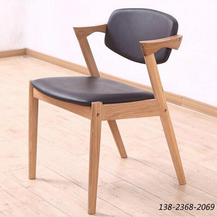 Z字餐椅，实木软包椅子，奶茶店椅子