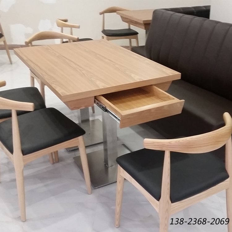 原木色长方桌，带抽屉餐桌，餐厅餐桌椅定做